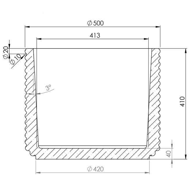 Кашпо из бетона LINE «d500*h410mm» серое